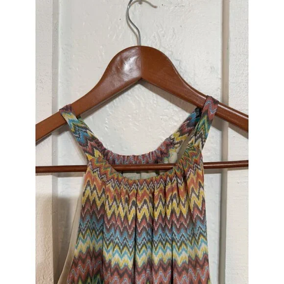 Sundance Women's Halter Chevron Silk Chiffon Midi Dress Size XL